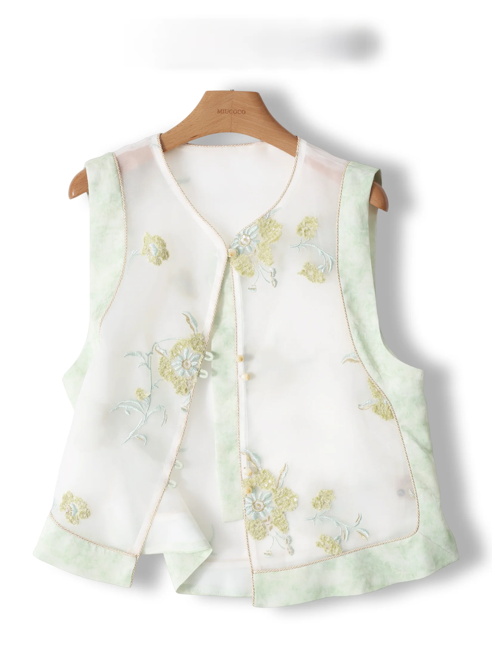 New Chinese Style Embroidered round Neck Vest for Girls Summer Season Fashionable Top Light Weight Loose Fit Cotton Material