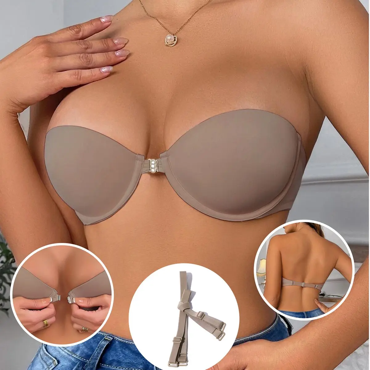 Beauwear Strapless Invisble Bras for Woman Solid Color Transparent Party Bra Push Up Underwear 70B 75B 75C 80B 80C 85B-3056