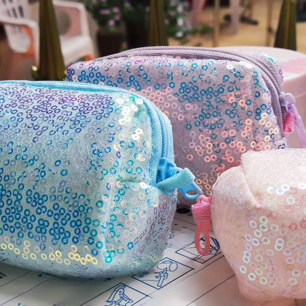 Simple Shiny Sequins Silver Clutch Cosmetic Handbag Makeup Bag Portable Women Toiletries Skincare Storage Bag Organizer Pouch