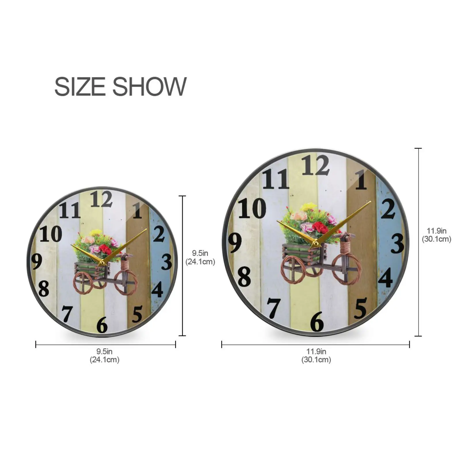 Vintage Wooden Flowers Print Acrylic Round Wall Clock Modern Home Decor Non Ticking Silent Hanging Wall Watch Quiet Desk Clock