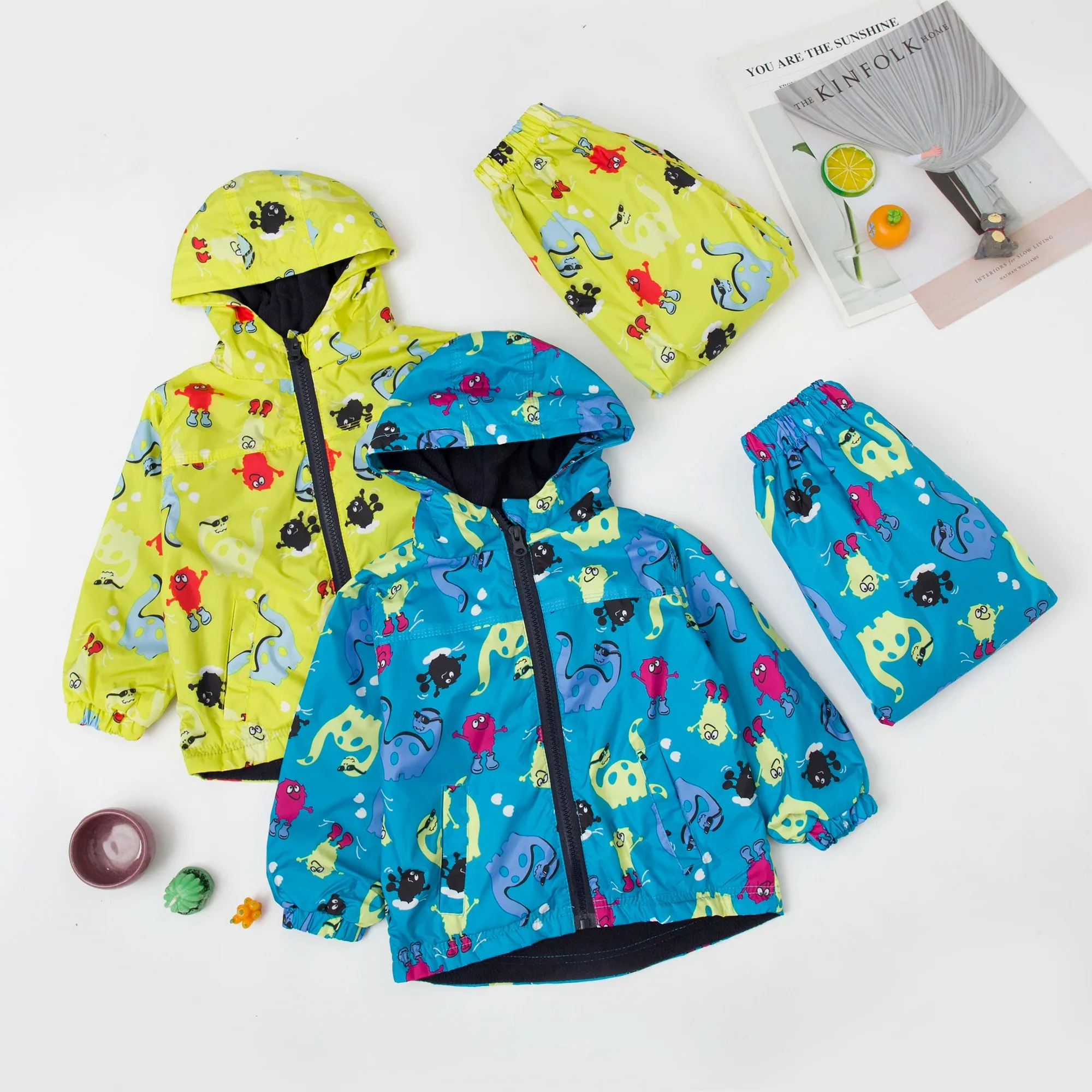 2-6Y Girls Boys Clothing Dinosaur Cartoon Long Sleeve Jacket+Pants 2Pcs Children Raincoat Waterproof For Girls Boys Kid Costume