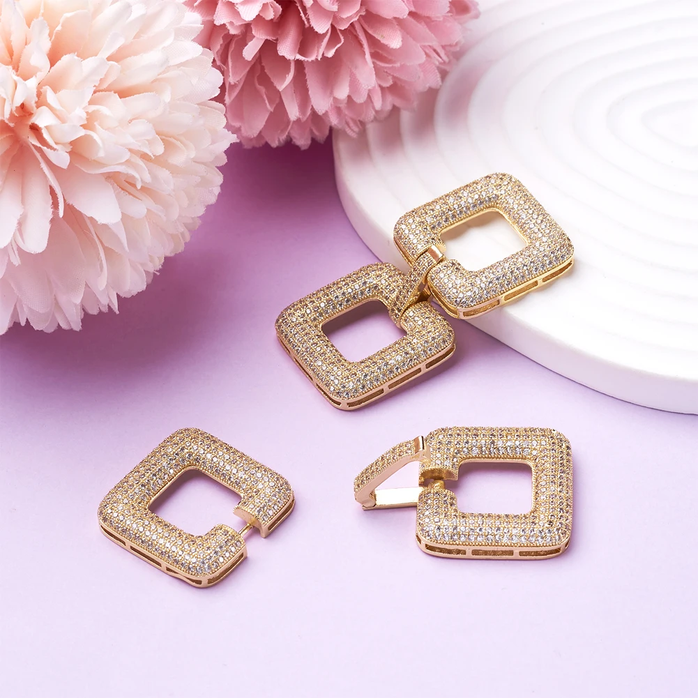 2pcs Brass Micro Pave Cubic Zirconia Square Fold Over Clasps for DIY Jewelry Findings Accessories Handmade Making Mixed Color