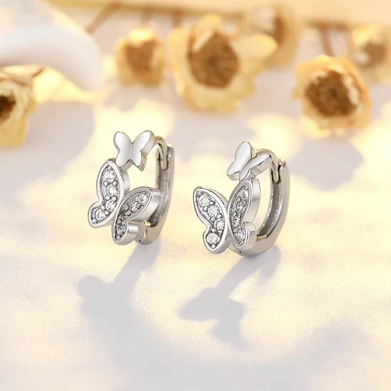 New Fashion Lovely Animal Design Hoop Earrings Small Huggies Butterfly Crystal Minimal Tiny Earring Piercing Jewelry For Women