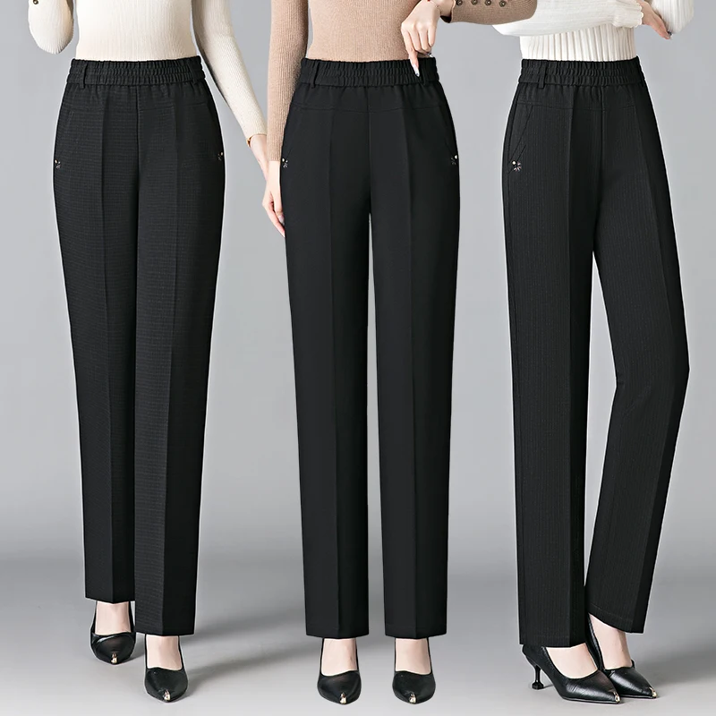 

Брюки прямого кроя с высокой талией, модные повседневные брюки для женщин среднего и старшего возраста, брюки для мам, весенне-осенние длинные брюки