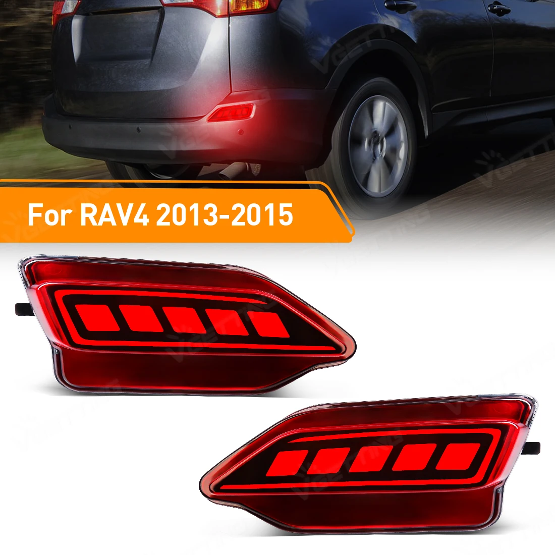 LED Rear Bumper Reflector Lights For Toyota RAV4 2013 2014 2015 Running Brake Lamp Dynamic Flowing Turn Signal Car Accessories
