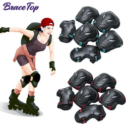 BraceTop 6 Teile/satz Teens & Erwachsene Knie Pads Ellenbogen Pads Handgelenk Guards Schutz Getriebe für Roller Skating Skateboard Radfahren Sport