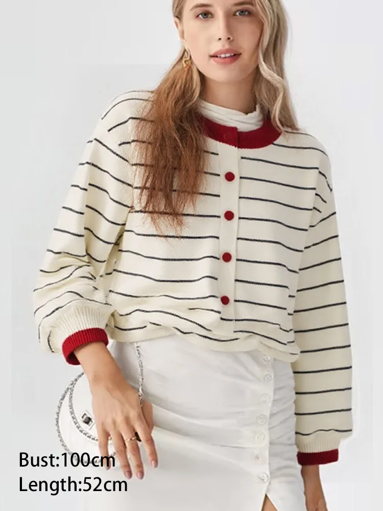 

New Fashion Striped Knitted Cardigan Sweaters Women Autumn Winter Long Sleeve Single Breasted Women' Sweater Coat Office Tops