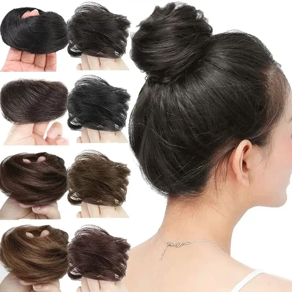 Synthetic Curly Straight Hair Messy Buns Female Hair Rings Fluffy Hair Pans Invisible Natural Seamless Donut Chignon Accessories