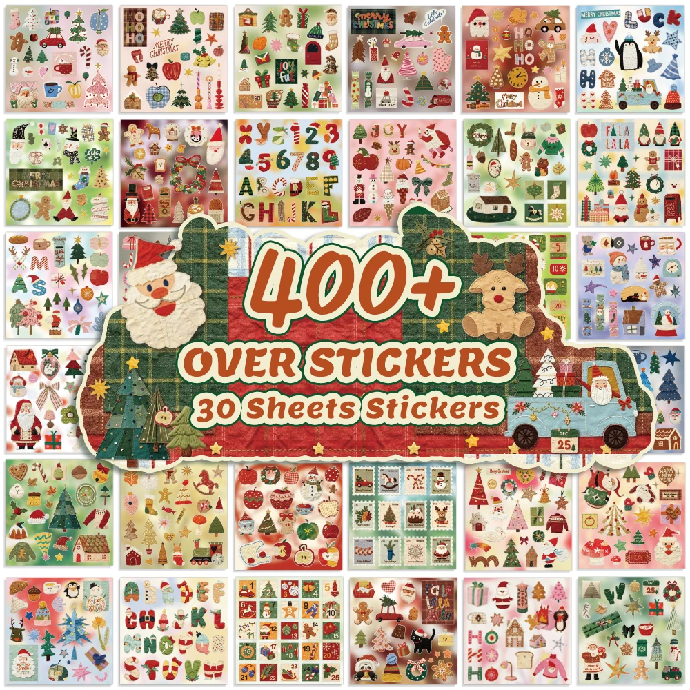 40 Sheets Christmas Stickers Matte & Glossy Santa Snowman Reindeer for Junk Journals Scrapbooks Holiday Party Decor