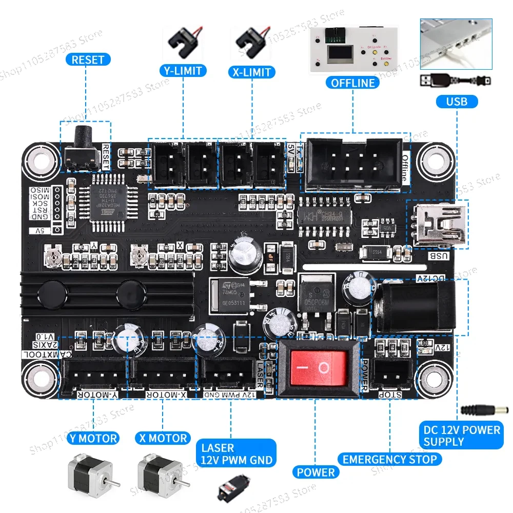 2-Axis Laser Engraver Control Board Type-C Port 2-Axis Integrated Driver GRBL USB Port Main Board For Laser Engraving Machine