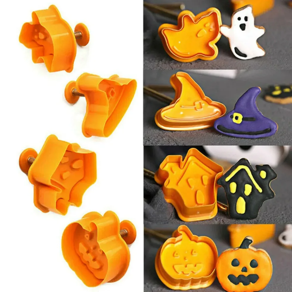 4pcs Halloween Pumpkin Ghost Candle Molds Set Cookie Cake Styling Design Cutter Fondant Candy Mold Home Decoration Tools