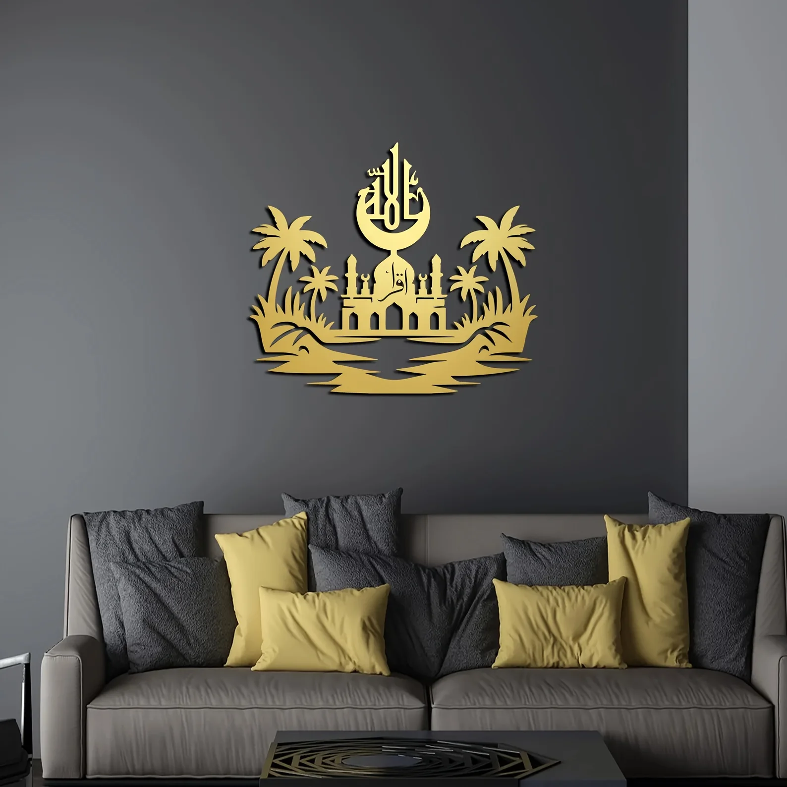 CIFBUY 1pc Mosque Metal Wall Art Islamic Ramadan Decor Muslim Home Hanging Decoration Gift for Housewarming Birthday Christmas