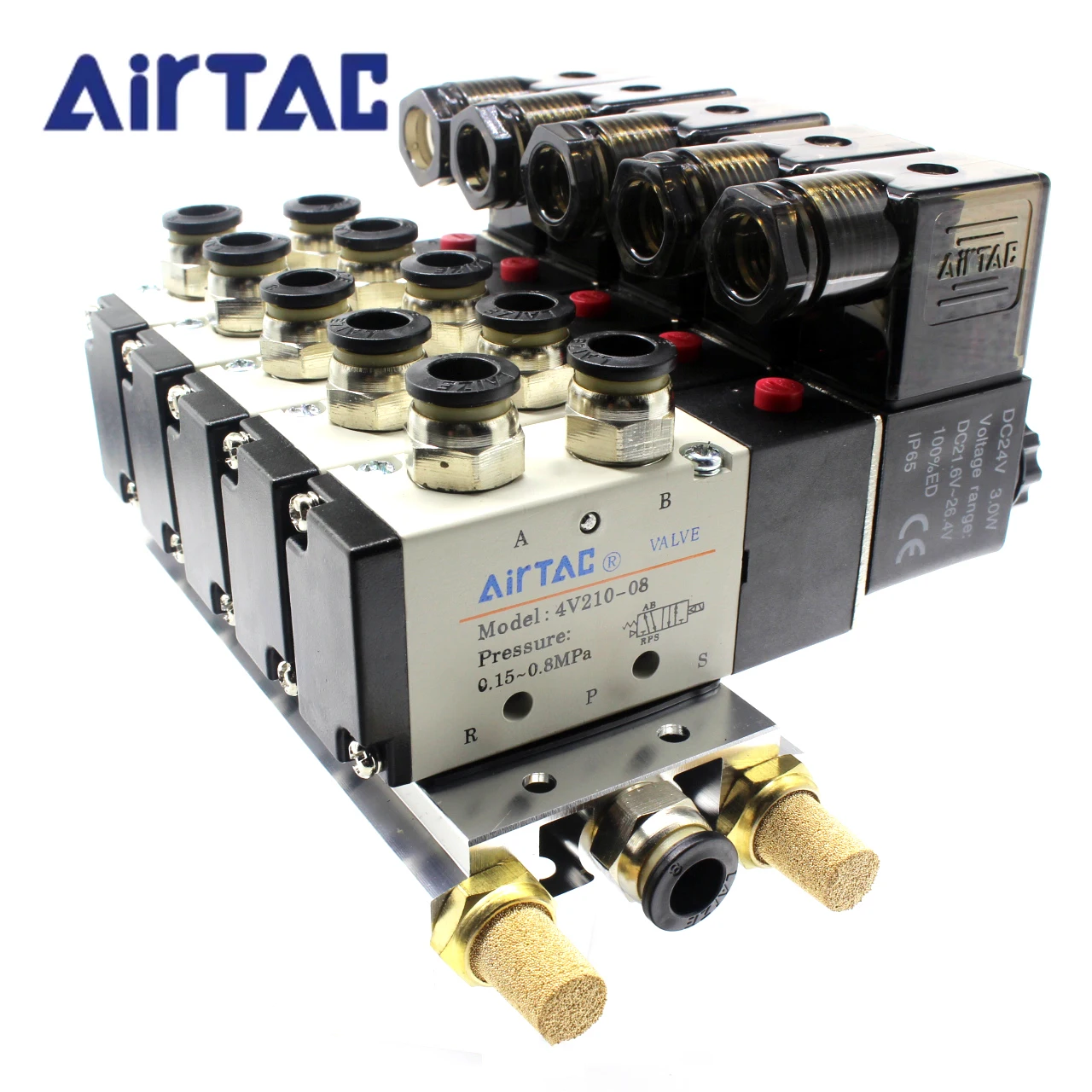 AIRTAC 4V210-08 Manifold Stations DC12V 24V with Fittings 5 Port 2 Position Solenoid Valves Solenoid Valve Multi-way Combination