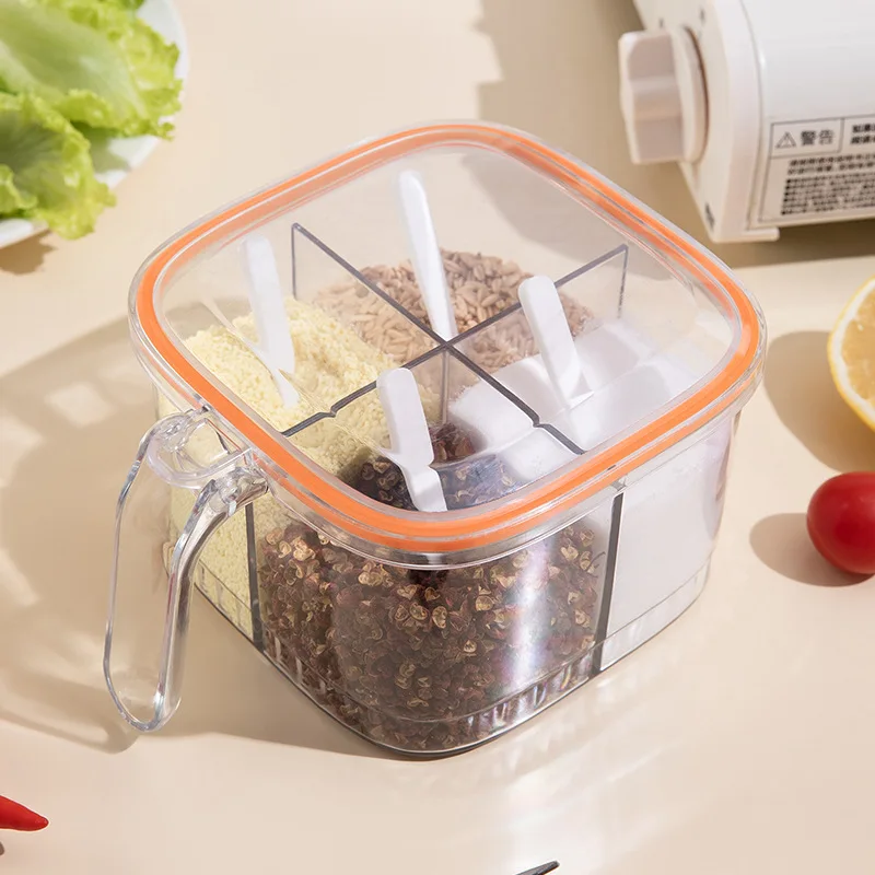 4 Grids Salt Seasoning Box Transparent Lid Seasoning Jar Kitchen Household Condiments Storage Container Kitchen Gadgets