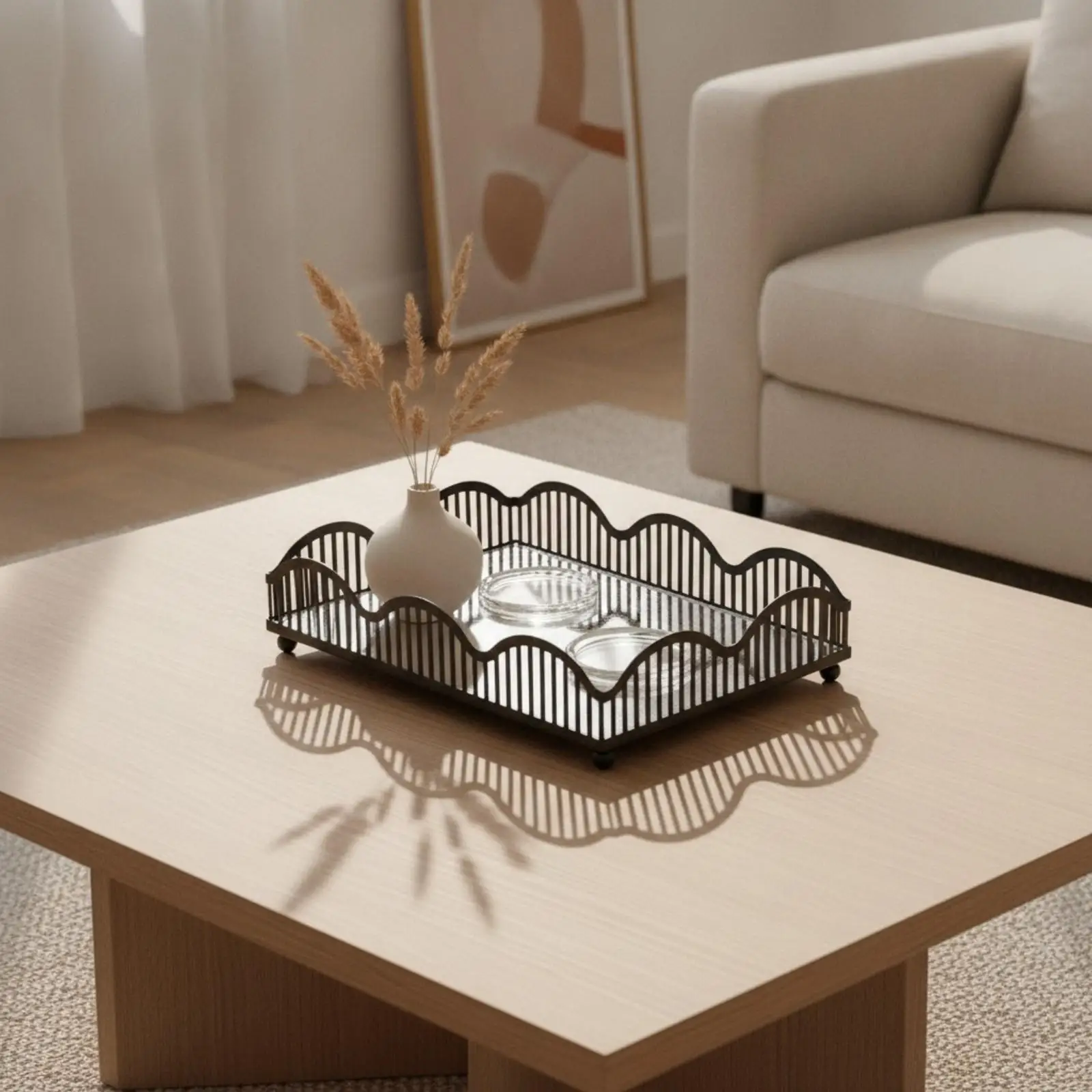 Mirrored Vanity Tray Open-Top Iron and Glass Tray Small for Dresser, Coffee Table, Countertop