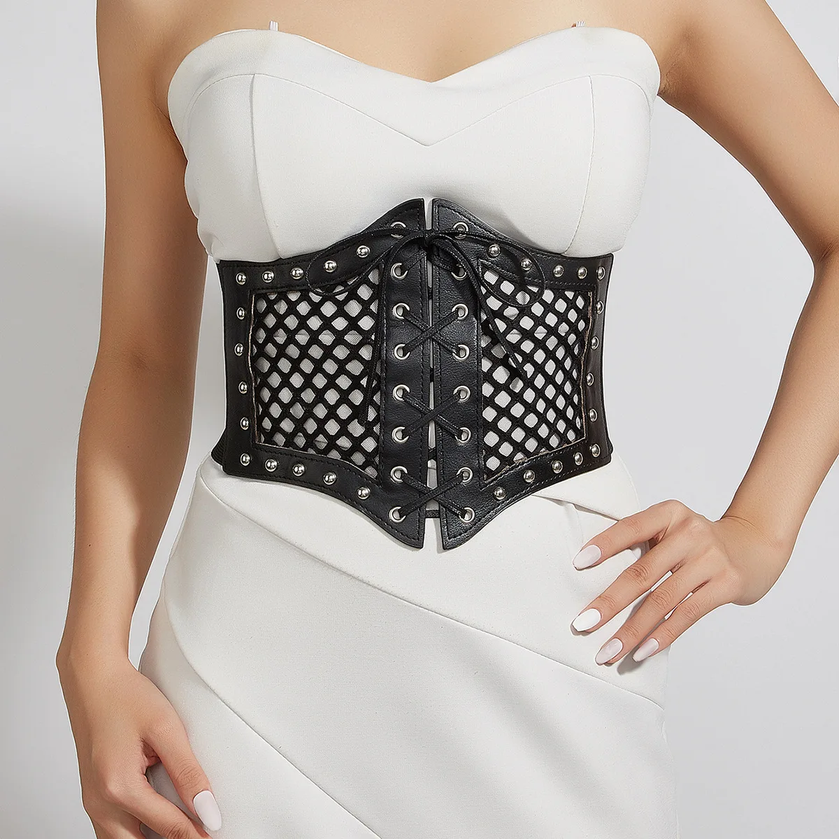 

Кожаный ремень с кружевной завязкой и декоративным дизайном скульптурированной талией для женщин — черный, европейская металлическая пряжка в стиле ретро, эластичный пояс на талии