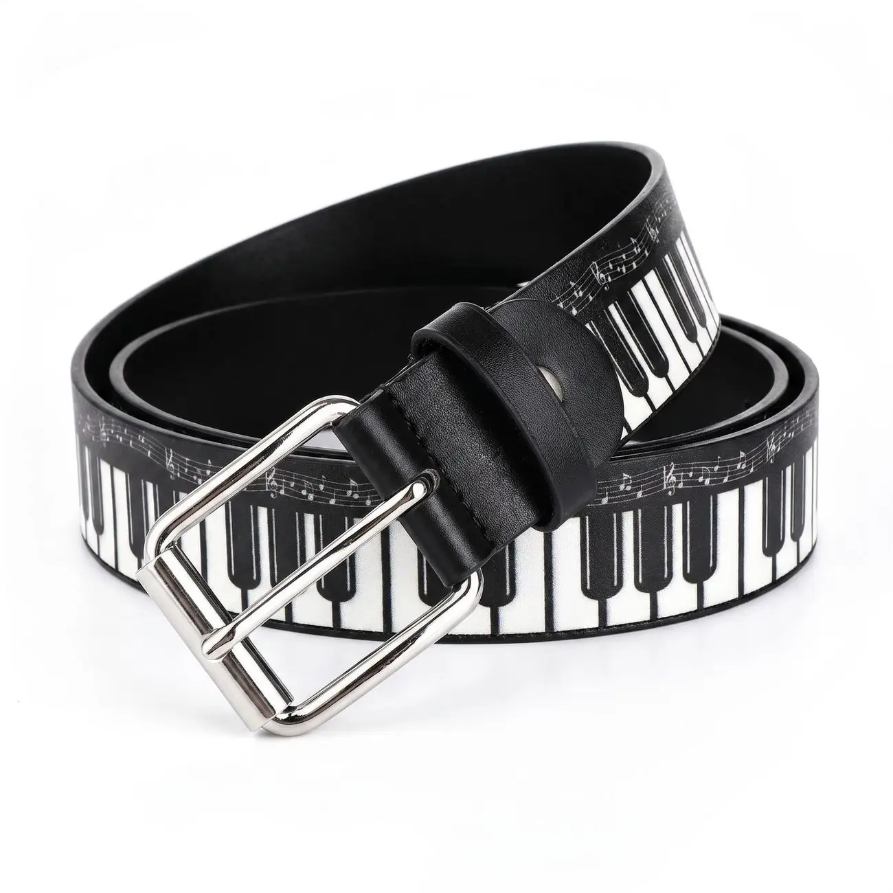 Vintage Alloy Buckle Medieval Subculture Metal Buckle Men women belts Rock Music Black and White Piano Key Pattern Belt