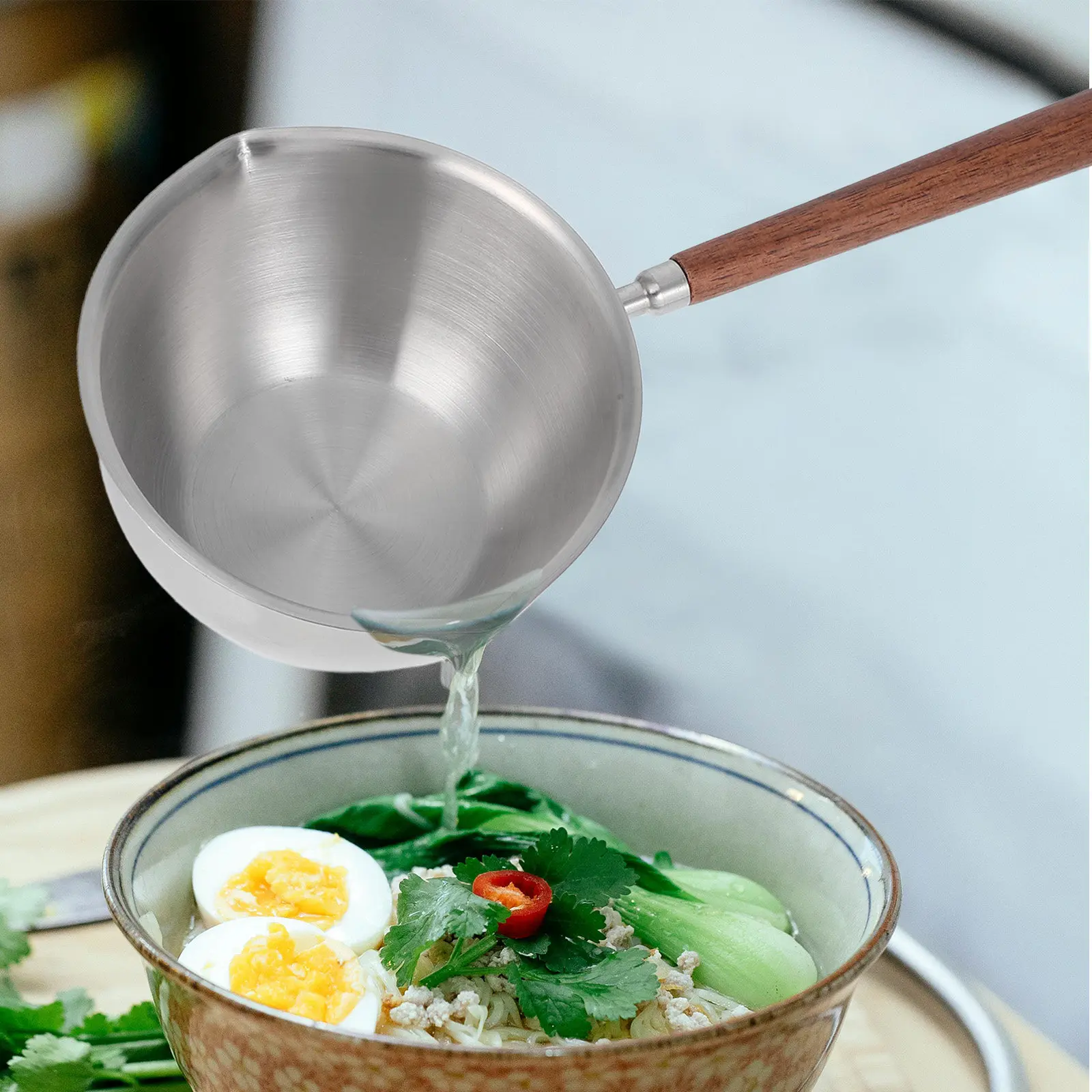 Stainless Steel Soup Ladle Long Handle Dual Pour Spouts Precise Serving Spoon for Soups Sauces Gravies Kitchen Tool