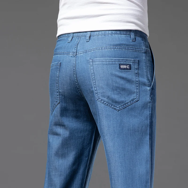 2023 얇은 또는 두꺼운 소재 새로운 남성 스트레이트 럭셔리 청바지 비즈니스 레저 클래식 스트레치 소프트 바지 데님 바지 남성