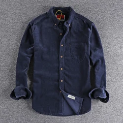 Spring and Autumn New American Retro Corduroy Solid Color Cargo Shirt Men's Pure Cotton Long-sleeved Pocket Casual Blouses Coat