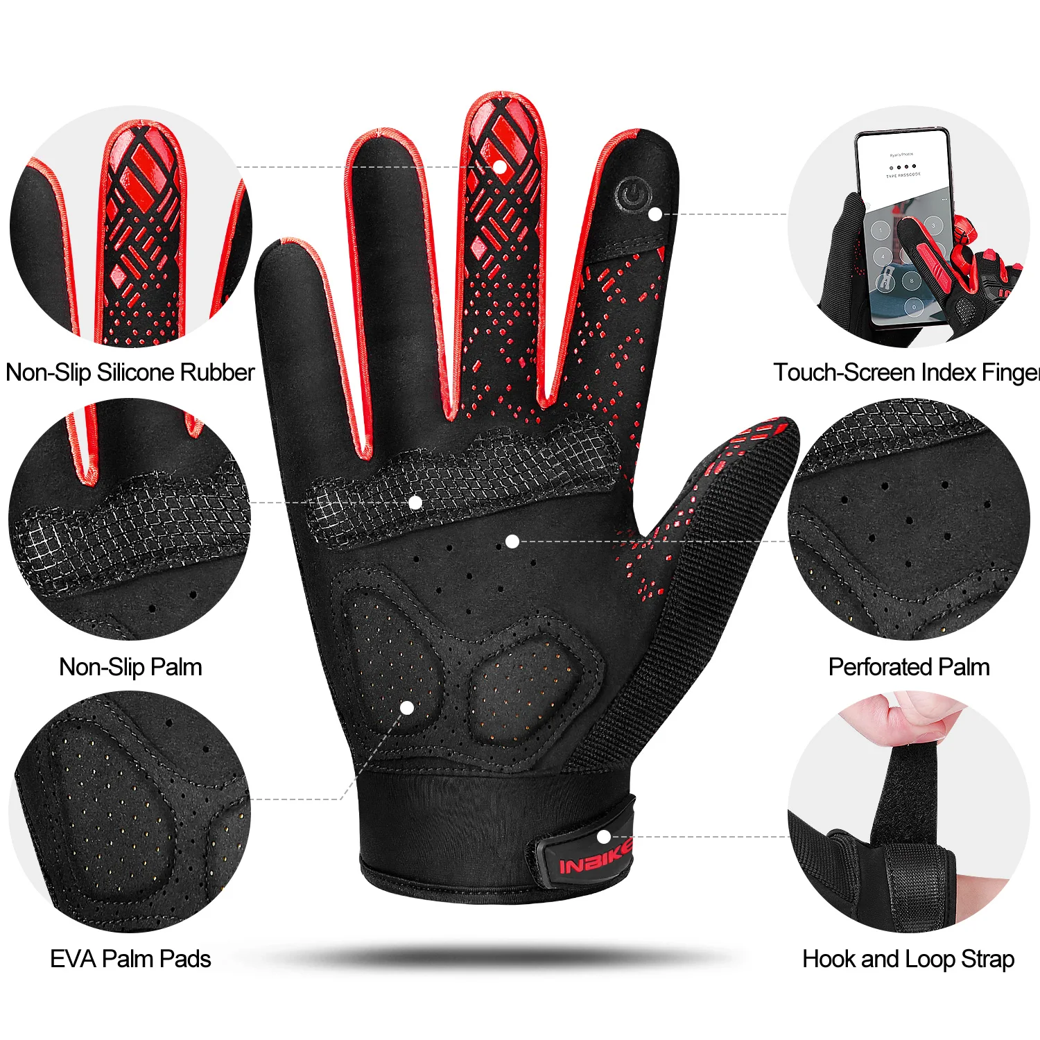 INBIKE MTB Cycling Gloves Man Mountain Road Bike Gloves Thickened TPR Palm Pad Shockproof Touchscreen Bicycle Gloves for Men