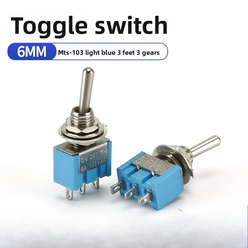 Miniature 6mm Toggle Switch MTS-103, SPDT 3-Pin with Light Blue Housing for Small Equipment