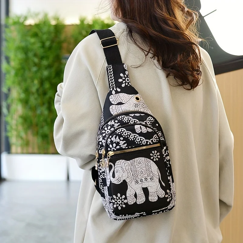 Chest Bag For Women Fashion Elephant Print Casual Personality Lightweight Crossbody Shoulder Chest Bag, Women\'s Outdoor Bag