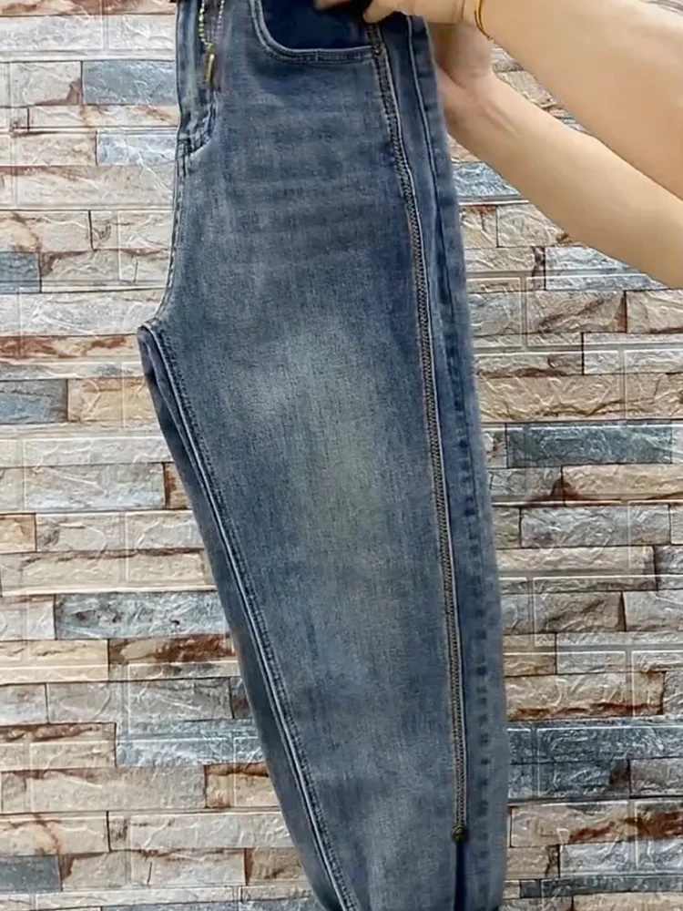 Jeans reto de cintura alta para senhoras, ajuste solto, calça jeans haren stretch, jeans até o tornozelo, novidade para primavera e outono, 2023