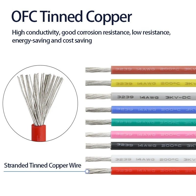 2/5M 3239 Silicone Tinned Copper Wire 30/28/26/24/22/20/18/16/14/12/10/08AWG 3KV Flexible DIY LED Lighting Electronic Cable
