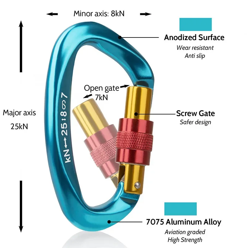 جديد 25KN المهنية حلقة تسلق السلامة D شكل خطاف المفاتيح الألومنيوم تسلق الأمن قفل رئيسي في الهواء الطلق تصاعدي أدوات التخييم #4