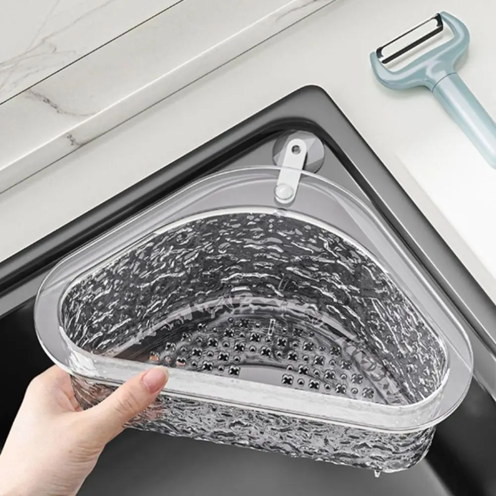 Portable Fruit Vegetable Sink Drain Basket Hanging Kitchen Supplies Filter Storage Shelf Triangle Sink Strainer Storage Rack