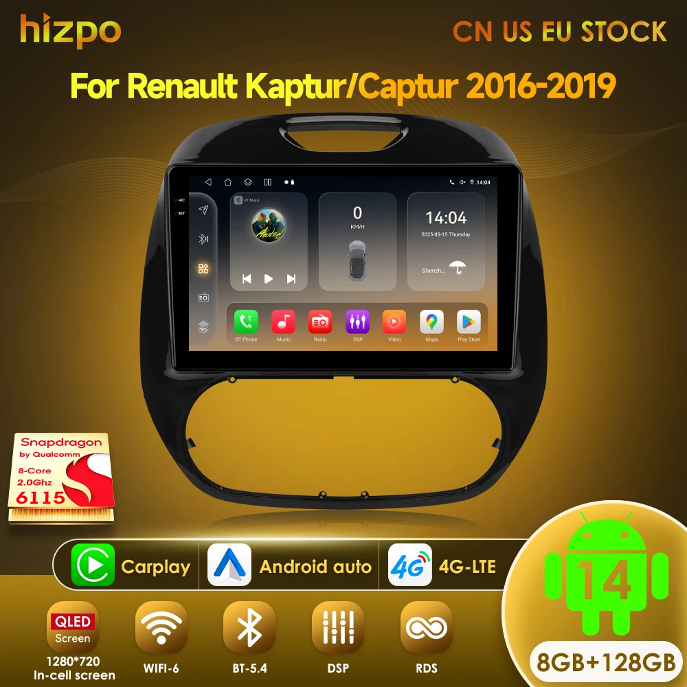

Hizpo 6115 Android авто радио для Renault Kaptur Captur 2016-2019 стерео Carplay GPS-навигационная система 2 din DSP автомобильная мультимедийная система