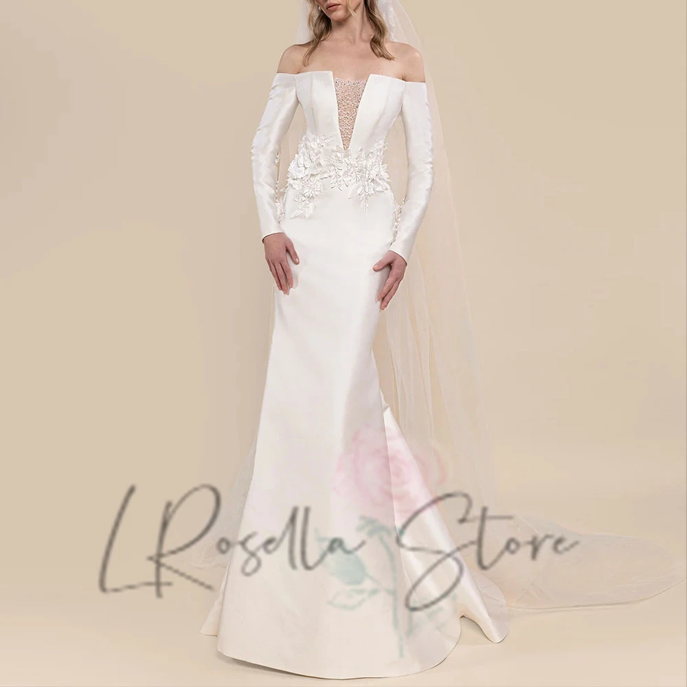 

LRosella Customized Mermaid V-neck Beaded Wedding Dress Bateau Applique With Long Sleeves Bridal Gown vestidos de novia 2025