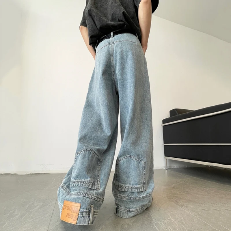 

Fashion Men Designer Wide Leg Jeans Male Chic Daily Party Casual Denim Pants Baggy Straight Aesthetic Streetwear Denim Trousers