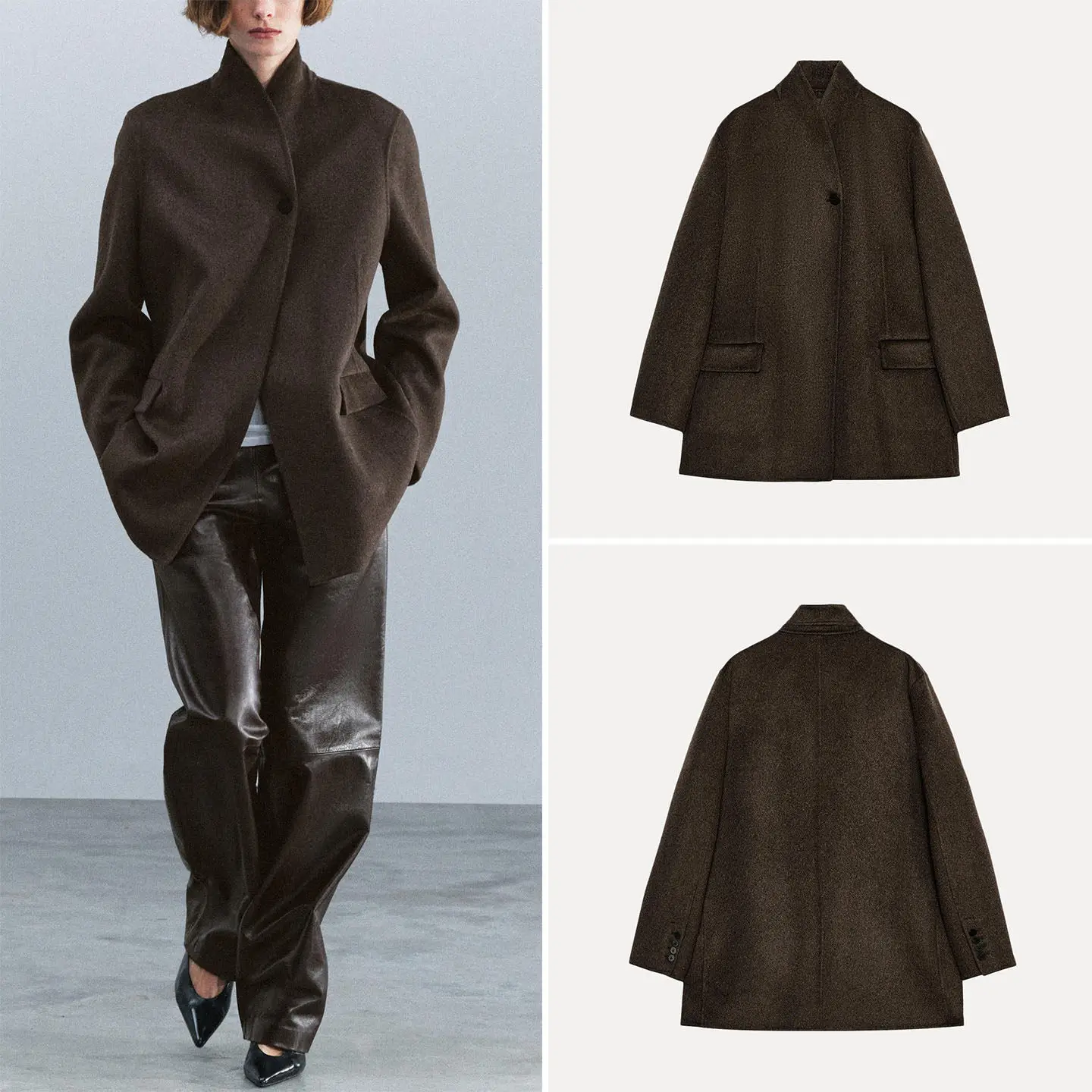 Women's Casual Style Long Sleeve Loose Fit One Button Stand Collar Suit Jacket Autumn Fashion Outerwear ZADATA 2026 New Arrival