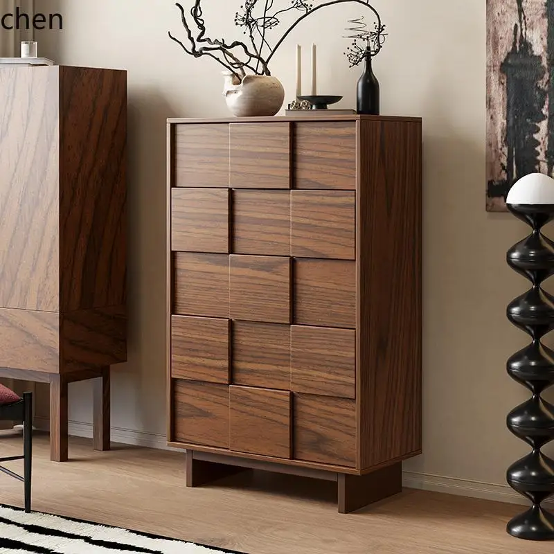 

LXC solid wood porch cabinet chest bedroom storage light luxury living room wood color storage side cabinet