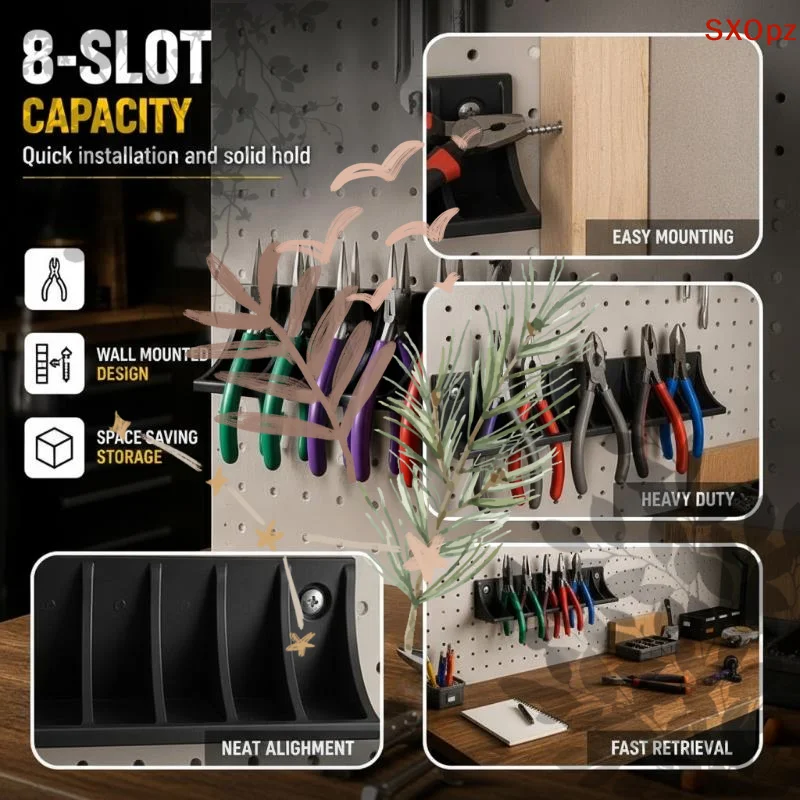 1 Set 8-Slot Wall-Mounted Pliers Organizer Tool Rack Hanger Heavy-Duty Tool Rack And Screws For Workshop Small Parts Organizer