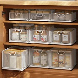 Kitchen Pull-out Type Carbon Steel Storage Basket Household Cabinet Under Sink Sundries Organizer Bottle Can Jar Storage Drawer