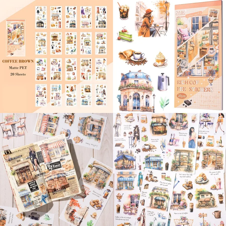 

Scrapbook Sticker Book with 20 Sheets for Journaling and DIY Arts Craft Pre-Cut Aesthetic PET Materials Ideal for Watercolor Sc