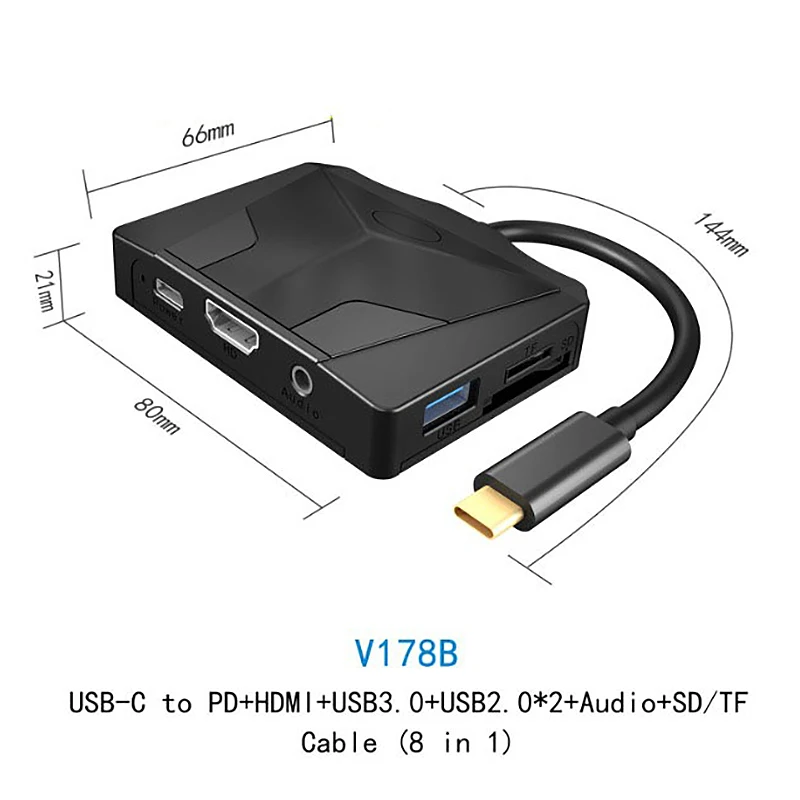 New Arrivals-8 In 1 USB Hub TYPE-C To +USB3.0+USB2.0X2+SD/TF Multifunction Docking Station For Notebooks, Mobile Phones, Tablets