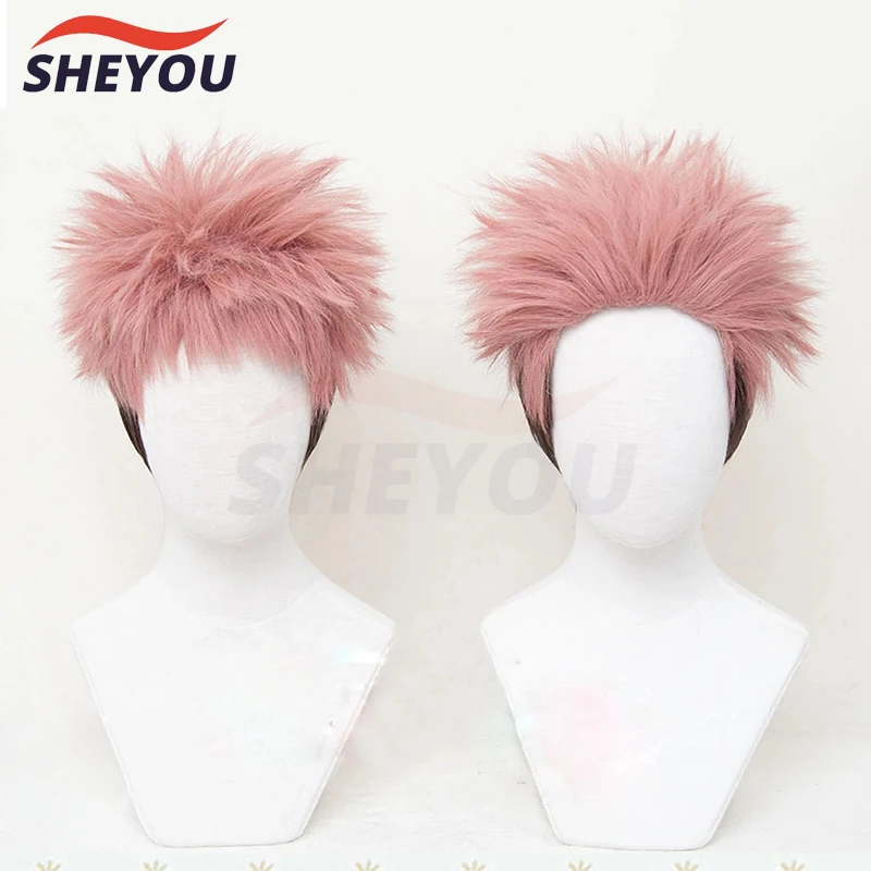 

High Quality Anime Cosplay Wig Yuji Itadori Pink Black Heat Resistant Synthetic Hair Party Wigs + Wig Cap