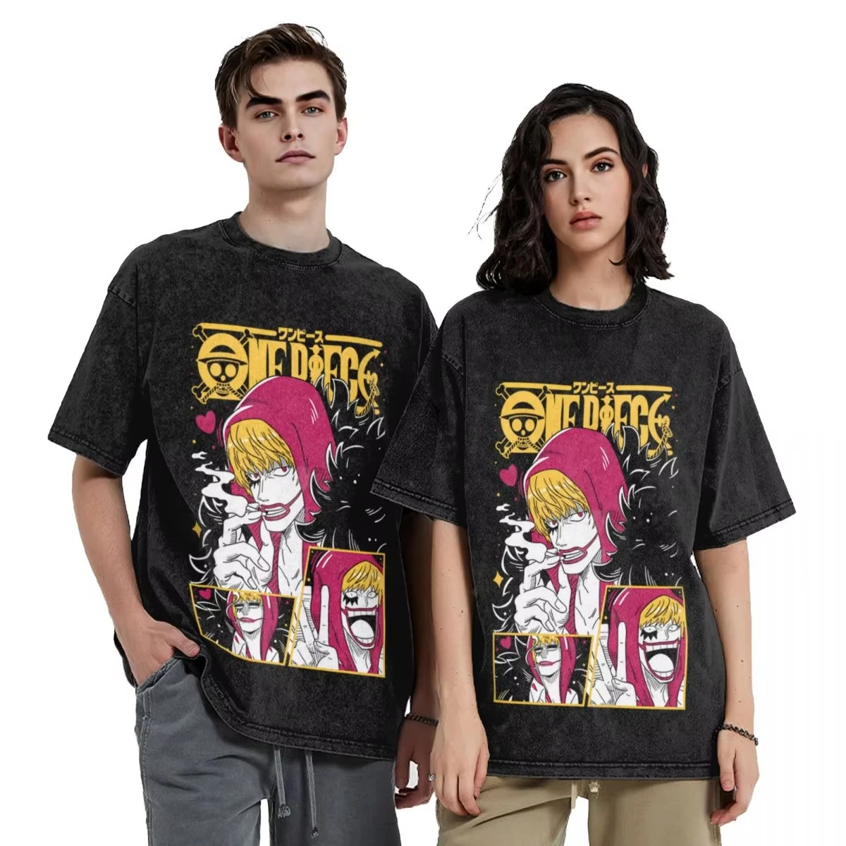 2026 Neues Corazon O-One P-Piece Grafik-T-Shirt für Herren und Damen aus Baumwolle im Vintage-Washed-Look mit Aufdruck, Streetwear Sport-Oberteil