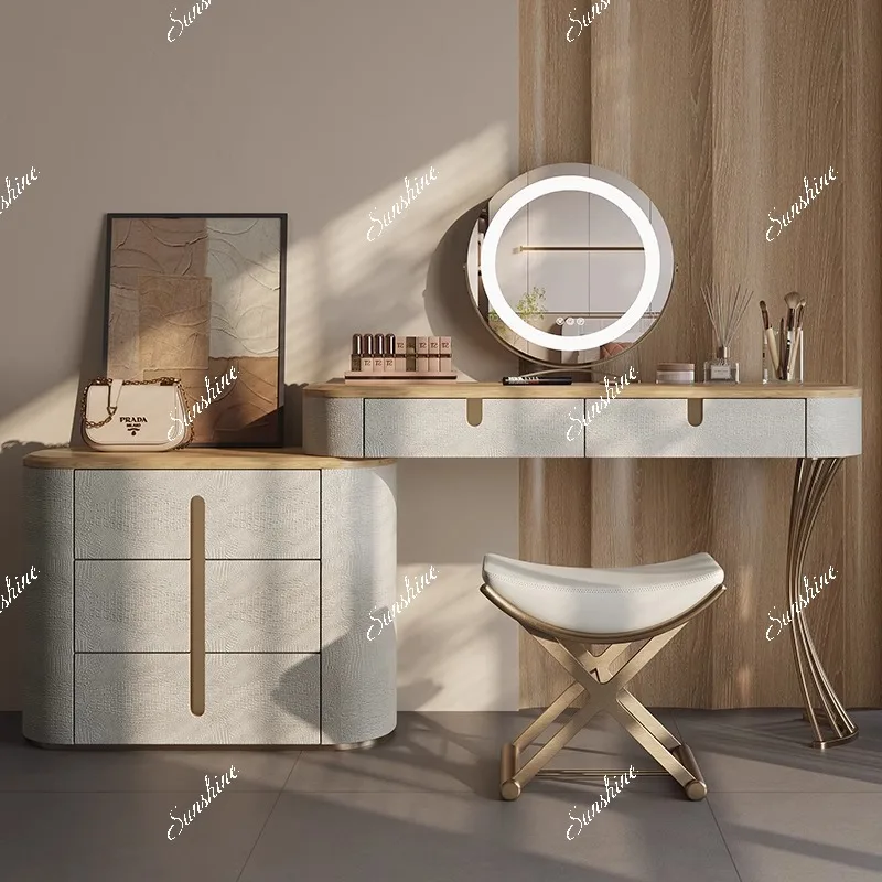 Cream makeup table, dresser, chest, integrated medieval style, bedside storage, bedroom storage