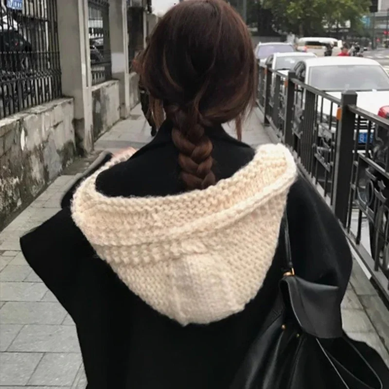 Winter hat Cute beanie Women\'s Knitted Hood Scarf Warm Ear Protection Cold Windproof Cap Winter Fashion Woolen Pullover Hat