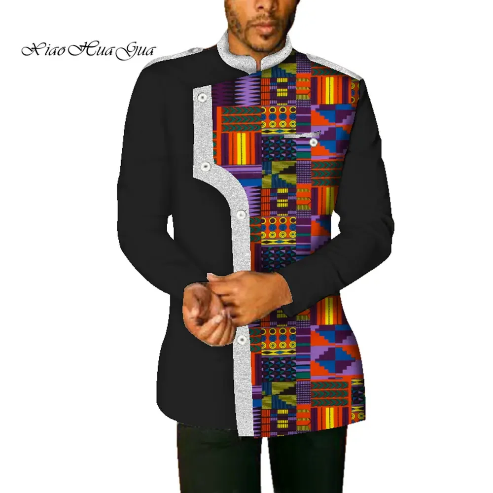 

Autumn African Men's Coat Long Sleeve Stand Collar African Print Jacket Outwear Cotton Men African Clothes Private Custom WYN340