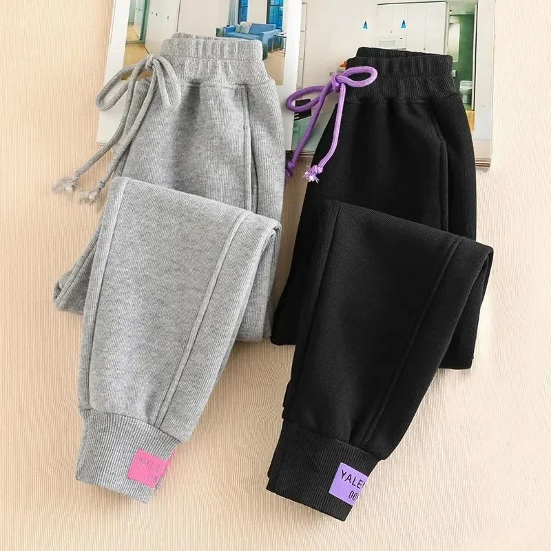 Pantalones de chándal gruesos para mujer, ropa de calle holgada de gran tamaño, color gris, otoño e invierno, novedad