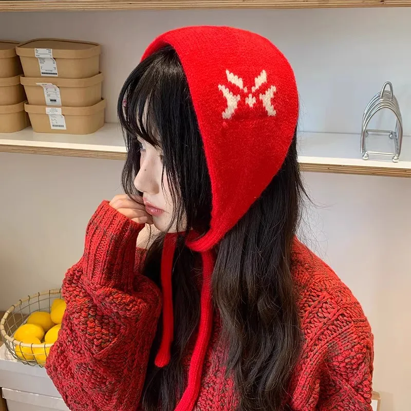 

Корейские модные жаккардовые плюшевые вязаные наушники для женщин, осенне-зимний повседневный универсальный пуловер с защитой ушей, шапка