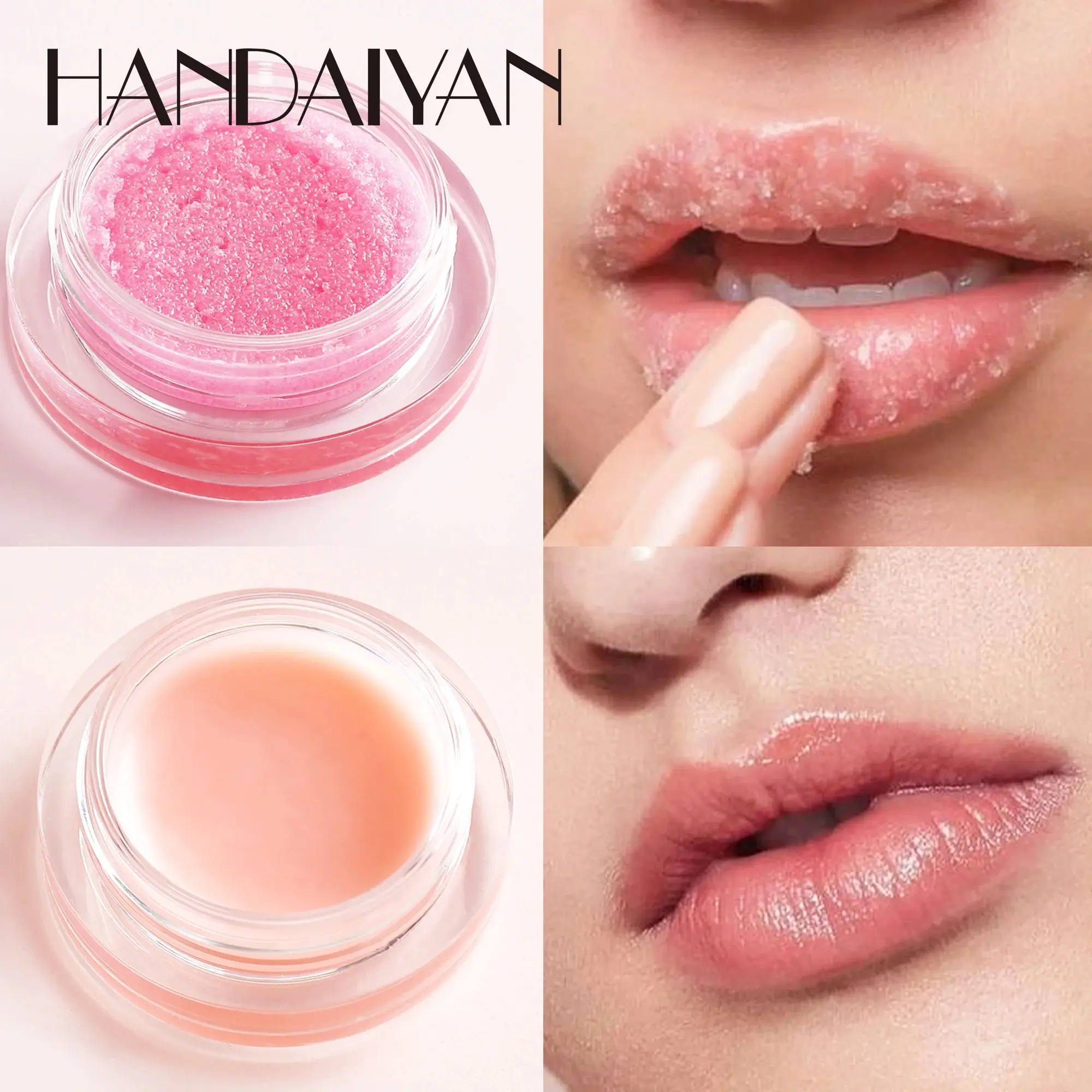 HANDAIYAN exfoliante de labios hidratante mascarilla reparadora de labios exfoliante de azúcar 2 en 1 bálsamo exfoliante de labios de doble efecto