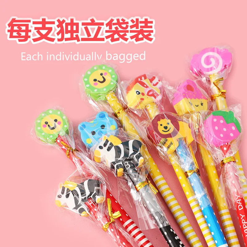 5-20pcs Cartoon With Eraser Pencil Cute And Creative Stationery Gifts For Kindergarten Pupils Office And School Supplies Hb