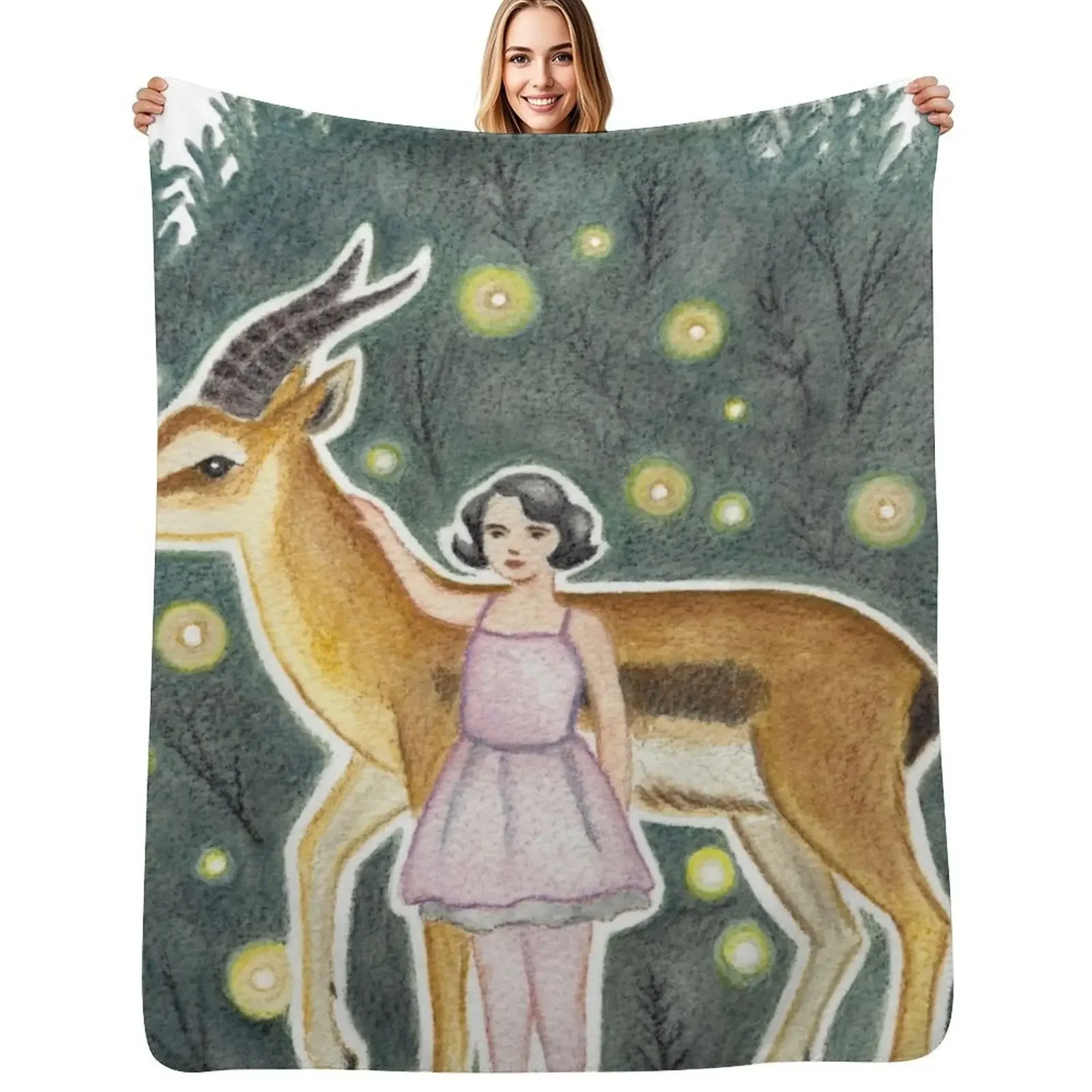 

Girl and Gazelle Throw Blanket Multi-Purpose Cute Travel Flannels Blanket